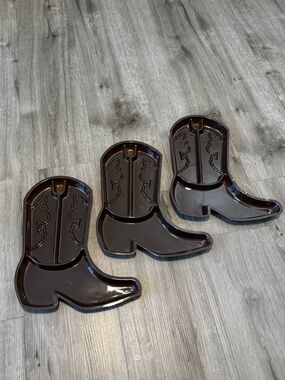 Set of 3 Cowboy Boot Shaped Serving Trays - Dark Brown